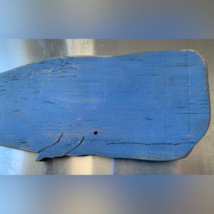 Beachy & Rustic Wooden Whale Carving - Ready to hang. Beautiful blue color!